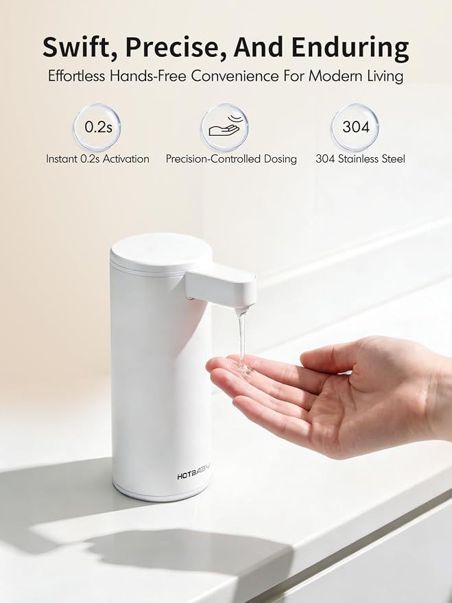 Automatic Liquid Soap Dispenser Touchless: Liquid Hand Soap Dispenser Stainless Steel - Free Touch Electric Soap Dispenser Rechargeable with Sensor for Bathroom, Commercial (White)