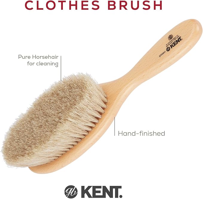 KENT OTHH1 Clothes Brush, 100% Natural Pure Horsehair in Japanese Style Lint Remover for Delicate Cashmere, Wool, and Silk to Keep Fabrics Free from Fibres, Fluff. Luxury Beechwood. Made in England
