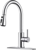 FORIOUS Kitchen Faucet with Pull Down Sprayer, Chrome, Bar High Arc Single Handle Traditional 3 Modes Stainless Steel Faucet for Kitchen Sink Farmhouse RV Laundry Camper