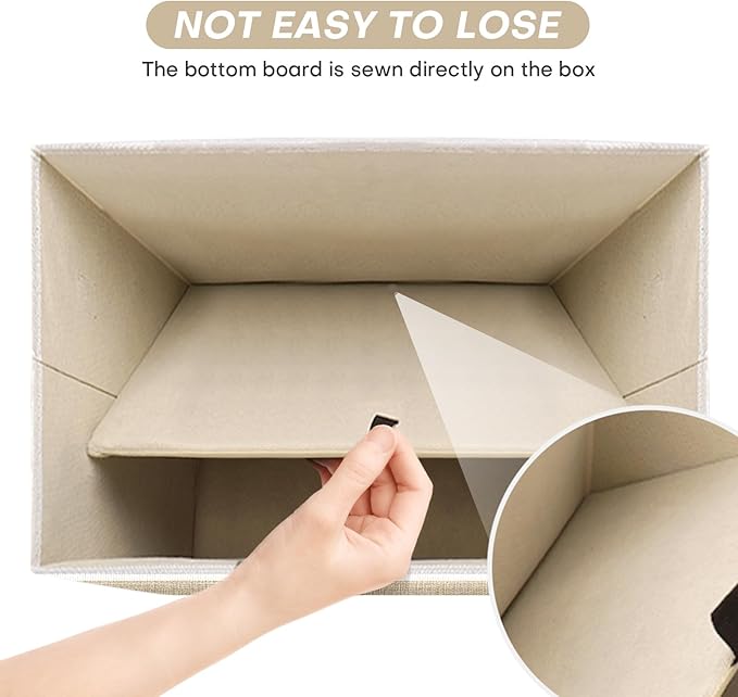 Bagnizer Large 22 Quart Linen Fabric Foldable Storage Bin Cube Organizer Basket with Flip-Top Lid & Handles, Clothes Blanket Box for Home, Office, Closet, Beige & White, 4 Pack 14.6 x 9.5 x 9.5”