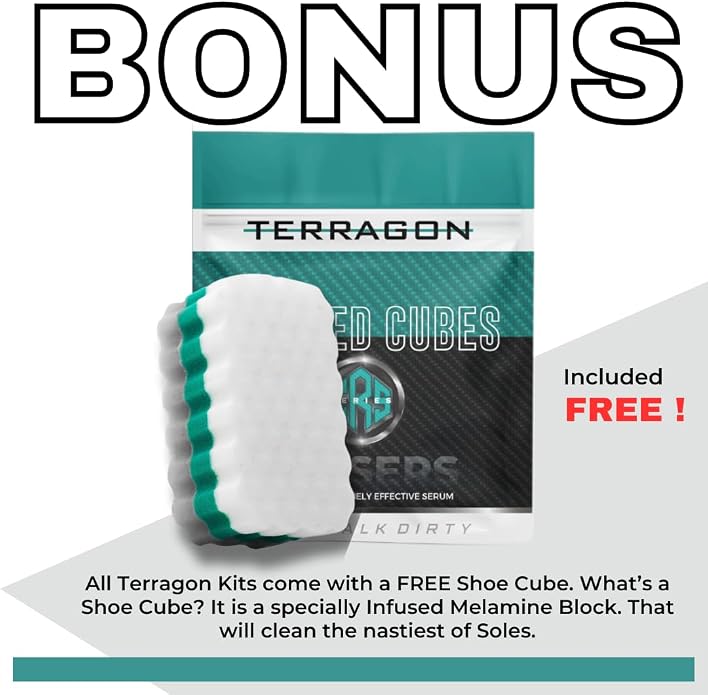 Terragon Kinetic Cleanse Shoe Cleaning Kit with Electric Shoe Cleaner Brush - Hyper Cleanse Remove Tough Stains from Leather, Nubuck, Fabric Shoes - Bonus Shoe Cube for Soles, Color-safe, Solvent-free