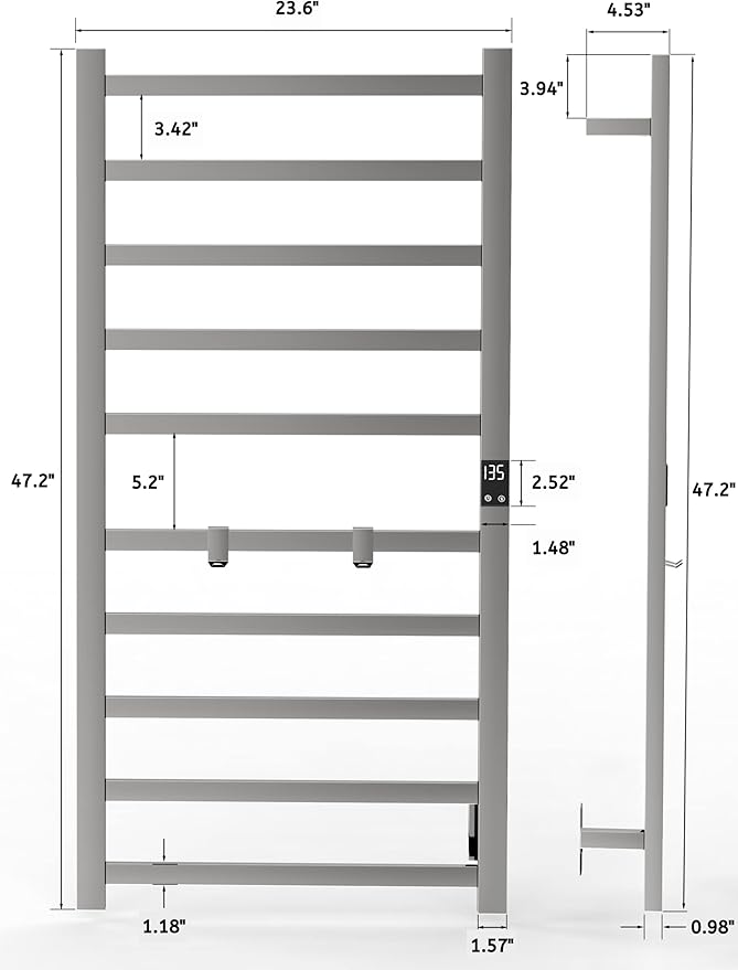 Topdattion Electric Towel Warmer | Super Thin | with Timer & Temperature Multi-Level Adjustments | Hardwired & Plug-in | 10 Bar Brushed Finish