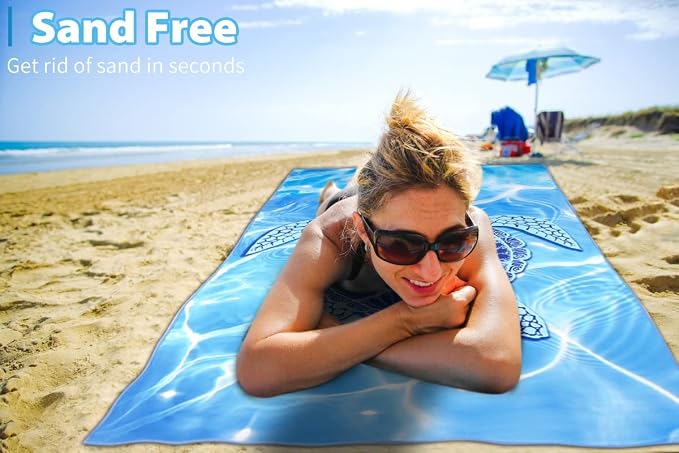 TwoYek Microfiber Beach Towel Extra Large 71x32 inches Blue Turtle Print | Thin & Lightweight, Oversized Sand Free Quick Dry Towels for Travel Pool Camping Sports Accessories Vacation Essentials Gift