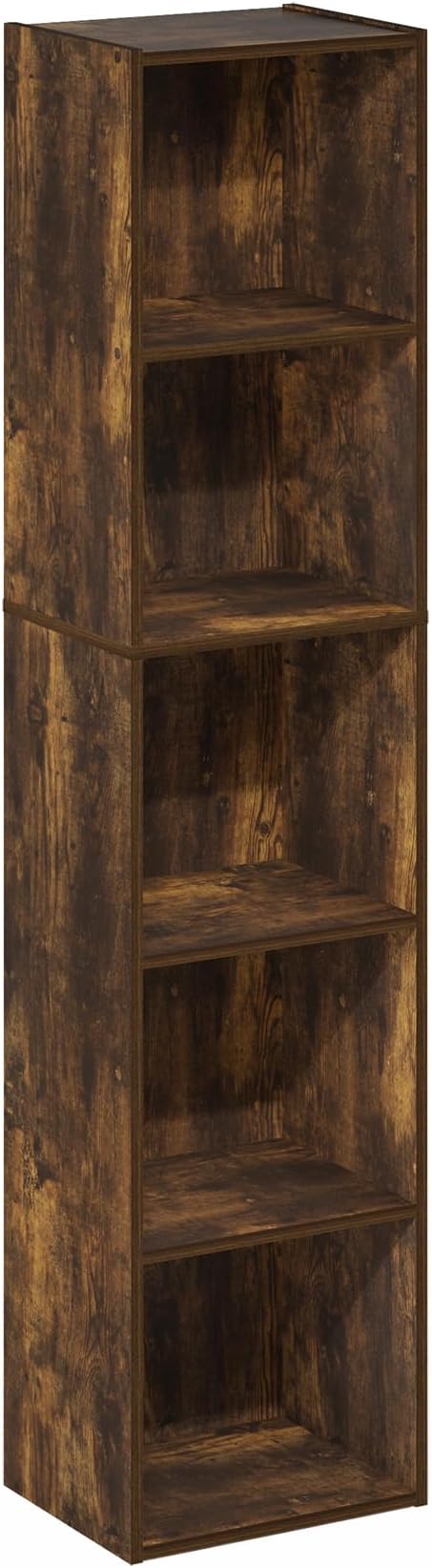 Furinno PASIR Book Shelf, 5-Tier Modern Bookshelf, Open Shelves Bookcase 9 x 12 x 52, Easy Assembly, for Living Room, Bedroom, Home Office, Amber Pine
