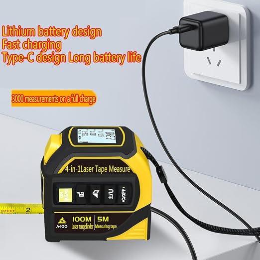 Tape Measure 4-in-1 Laser Digital Measuring Tape & 100m/328ft Laser Distance Meter & with 16ft/5m & Crosshair Markings & Dual-axis Electronic Level,Display On Backlit LCD Screen