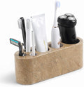 Toothbrush Holder for Bathrooms, 6 Slots Marble Toothbrush and Toothpaste Holder Stand Bathroom Organizer Countertop for Electric Toothbrush, Floss, Razor, Comb-Chestnut Brown