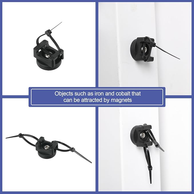 Yookeer 100 Pcs Magnetic Zip Tie Mount Base Black Magnetic Cable Clips Wire Holder Multipurpose Cable Ties Management Base Electrical Supplies for Wire (22 mm)