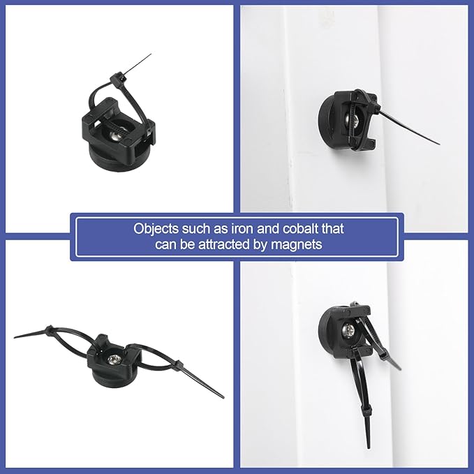 Yookeer 150 Pcs Magnetic Zip Tie Mount Base Black Magnetic Cable Clips Wire Holder Multipurpose Cable Ties Management Base Electrical Supplies for Wire (22 mm)