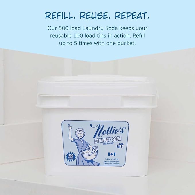 Nellie’s Laundry Soda – Concentrated Powder Detergent – 500 Load Bulk Format – Gentle, Fragrance-Free, Effective on Stains – Compatible with HE & Standard Machines, Septic Safe – Made in Canada