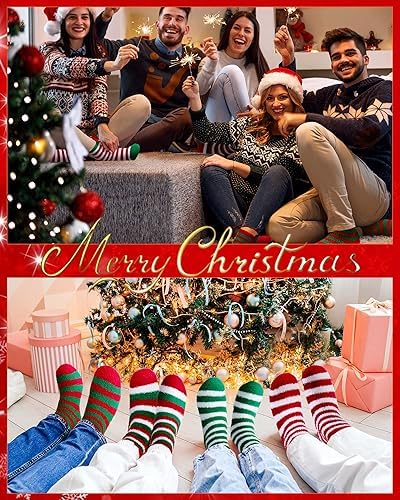 Toulite 60 Pairs Christmas Fuzzy Socks Bulk for Women Soft Plush Slipper Winter Striped Fluffy Warm Sleeping Socks for Holiday Indoor Home Bright Color One Size
