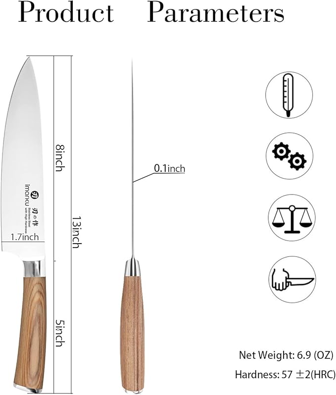 imarku 8 Inch Japanese SUS440A High Carbon Gyutou Chef Knife, Golden Handle | Stainless steel knife for kitchen, daily cooking prep, ultra sharp edge, balanced grip, birthday gift for chefs