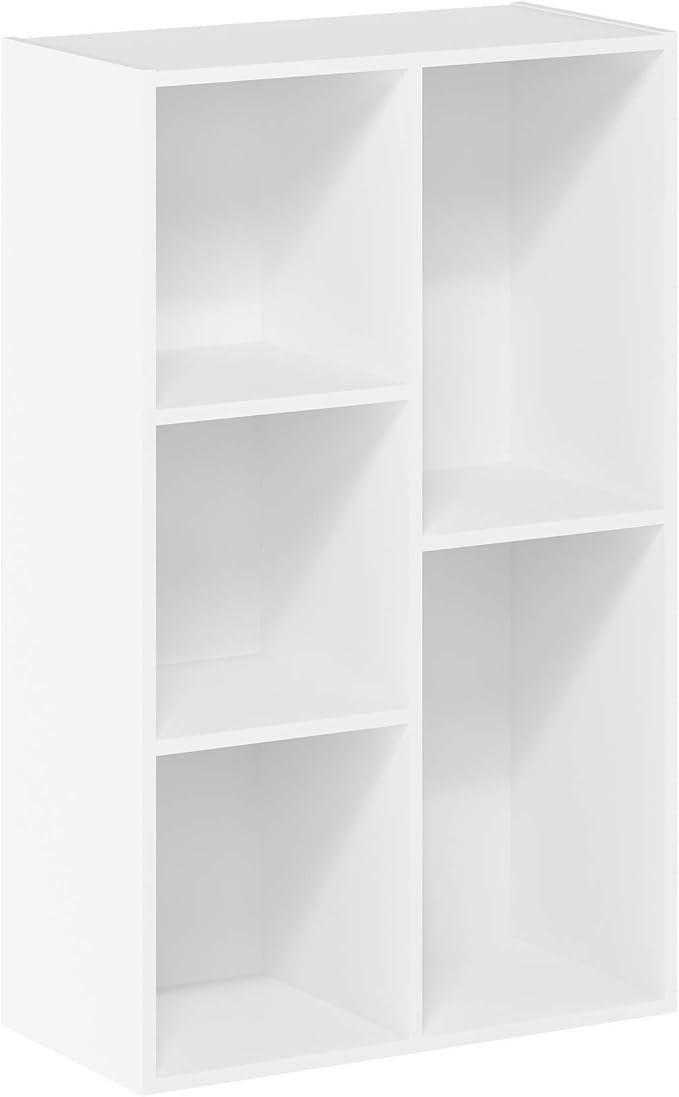 Furinno LUDER Book Shelf, 5-Cube Bookshelf, Reversible Bookcase, 9.4 x 19.5 x 31.5, Easy Assembly, for Living Room, Bedroom, Home Office, White