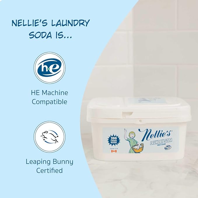 Nellie's Laundry Soda | Fragrance-Free Powder Laundry Detergent | 200 Loads | Septic-Safe, HE Compatible & Fragrance-Free - Concentrated Formula, Made in Canada
