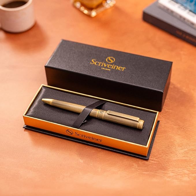 Scriveiner Bronze Ballpoint Pen - Stunning Luxury Pen, Schmidt Black Refill, Best Ball Pen Gift Set for Men & Women, Professional Executive Office, Nice Fancy Designer Pens