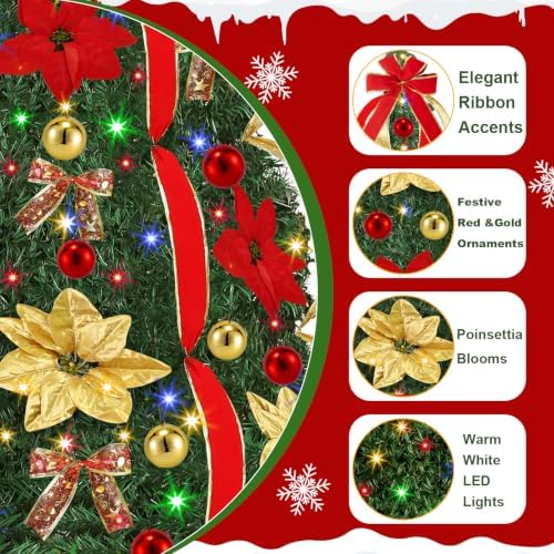 6 Ft Prelit Full Pop Up Christmas Tree, Pop Up Christmas Trees 200 Warm White LED Lights with Remote 8 Lighting Modes & Timer Plug in Collapsible Christmas Trees Outdoor Indoor Party Christmas Decor