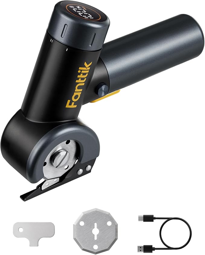 Fanttik C8 Nano Easyswap Electric Scissors with LED Display, Type-C Rechargeable Cordless Cardboard Cutter with 2 Blades, EasySwap Blade Change, LED Light, for Thin Cardboard Box Carpet Leather, Black