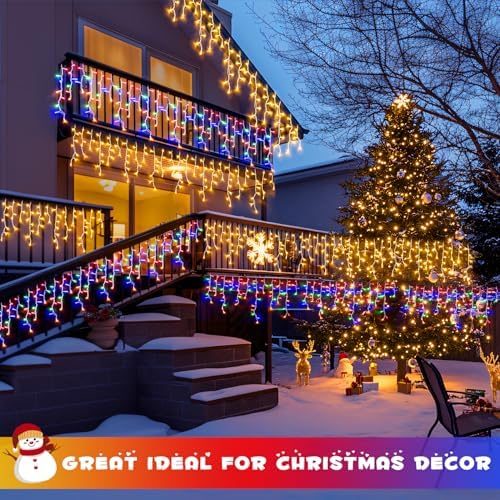 JMEXSUSS Color Changing Icicle Lights for Outside, 11 Modes 400 LED