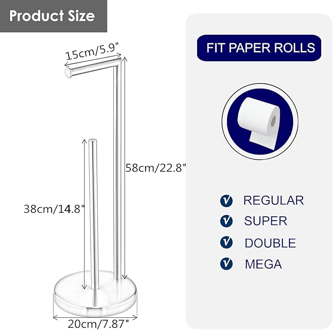 Free Standing Toilet Paper Roll Holder Stand with Reserve, Gold Brushed