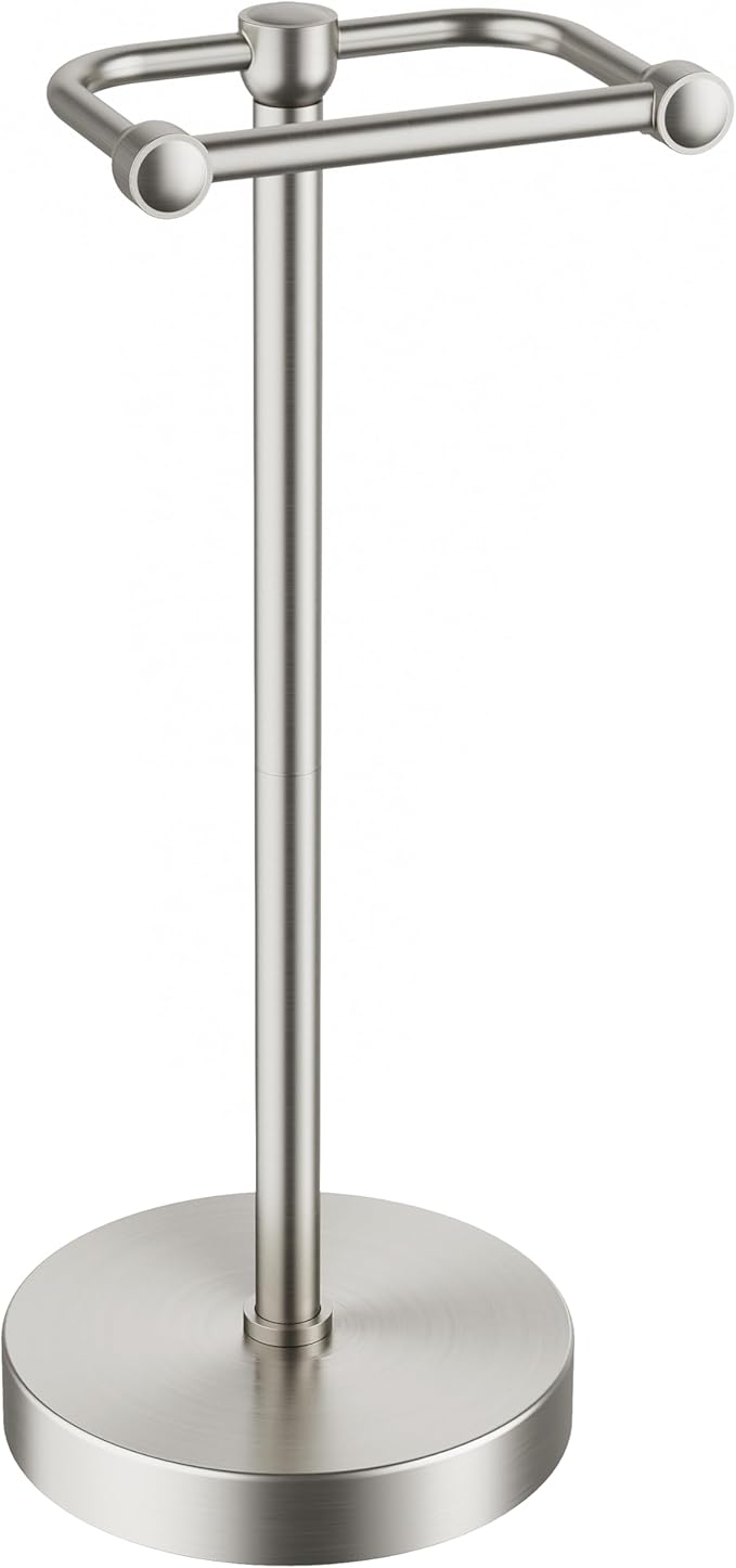 Toilet Paper Holder Stand, Free Standing Toilet Paper Roll Holder, Brushed Nickel 304 Stainless Steel, 4.82 lbs Weighted Base, Bathroom Tissue Holder, 22.8" Height