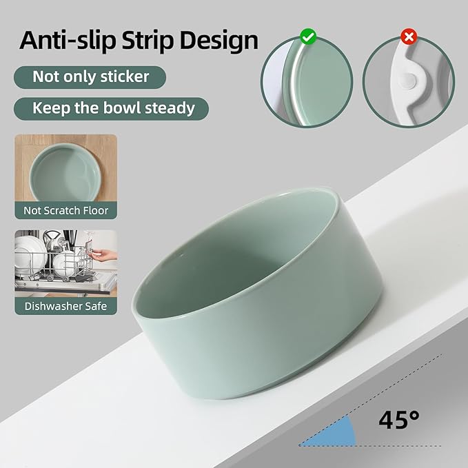 Havniva Ceramic Dog Bowls, Dog Food and Water Bowl Set, Dog Water Bowl | 6.1” Ceramic Dog Food Bowls with Non-Slip Rubber Base, Large Capacity, Double Dog Feeding Bowls for Small and Medium Dogs