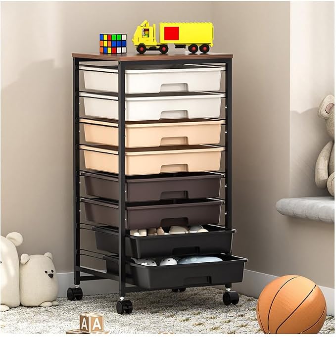 SYKIARIOL Rolling Storage Cart with Drawers, Rolling Drawer Cart and Wooden Tabletop,Storage Drawer Cart for Living Room,Classroom,Bedroom,Bathroom,Dorm,Office,Brown Gradient