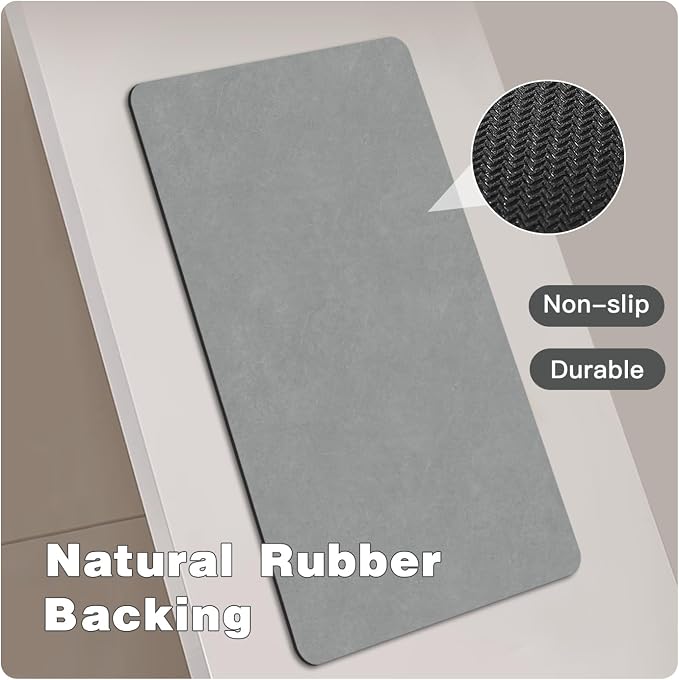 TYUU Bathroom Mat Quick Dry, Bathroom Rugs Non Slip Washable Thin Absorbent Bath Mat Fits Under Door Bathroom Floor Mat Perfect for Bath, Shower, or Sink 24"x48" Light Grey
