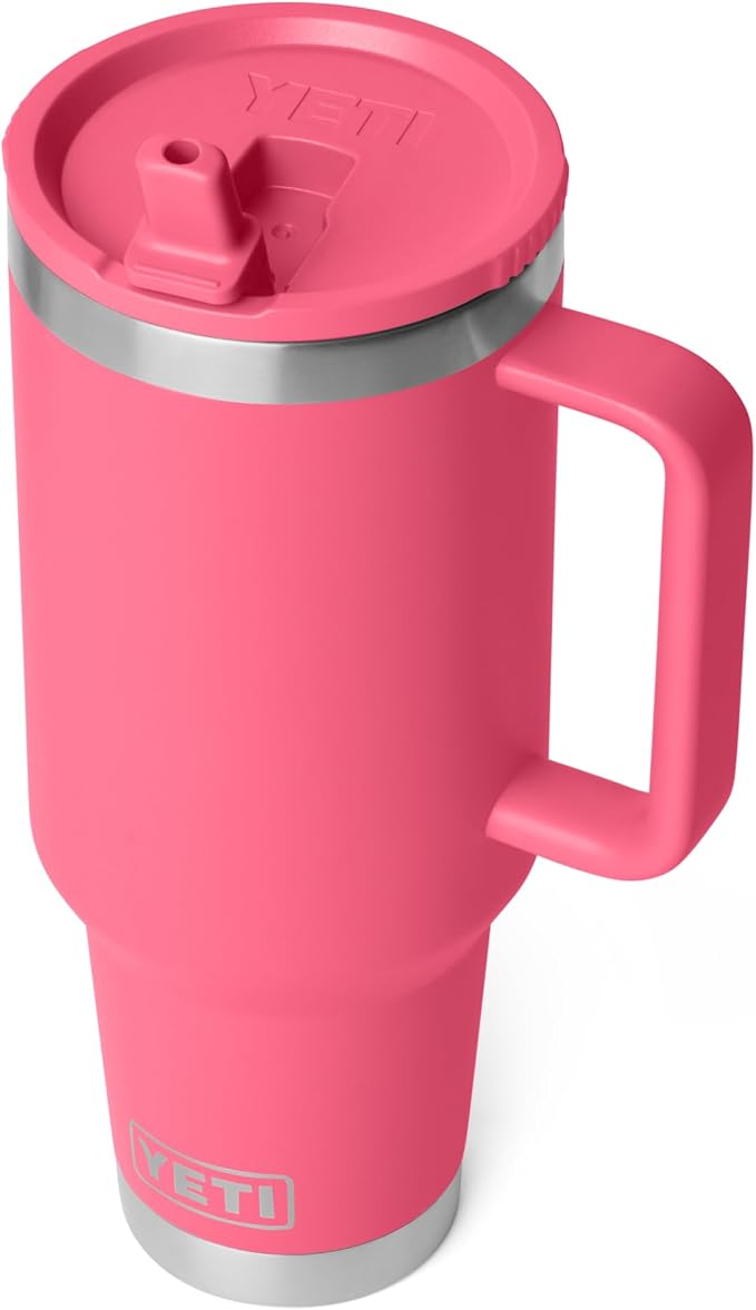 YETI Rambler 40 oz Travel Mug with Flip Straw Lid – Stainless Steel, Vacuum Insulated, Leakproof, Cup Holder Friendly, Tropical Pink