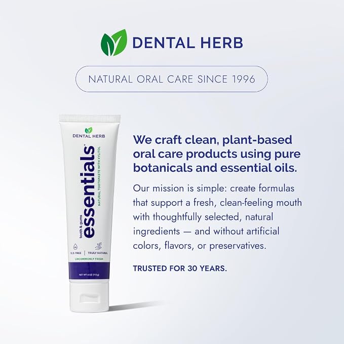 Dental Herb Company Essentials Fluoride-Free Toothpaste, 3 Pack, 4 oz | Plant-Based, Fresh Breath, SLS-Free, Clean Ingredients, Daily Toothpaste