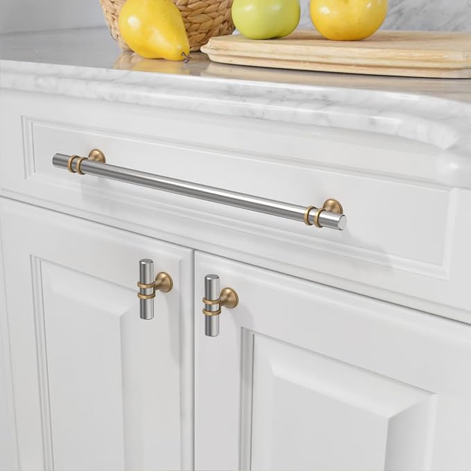 Asidrama 10 Pack 8.8 Inch(224mm) Brushed Satin Nickel and Champagne Bronze Kitchen Cabinet Handles, Cabinet Pulls Kitchen Cabinet Hardware Cupboard Handles Drawer Pulls