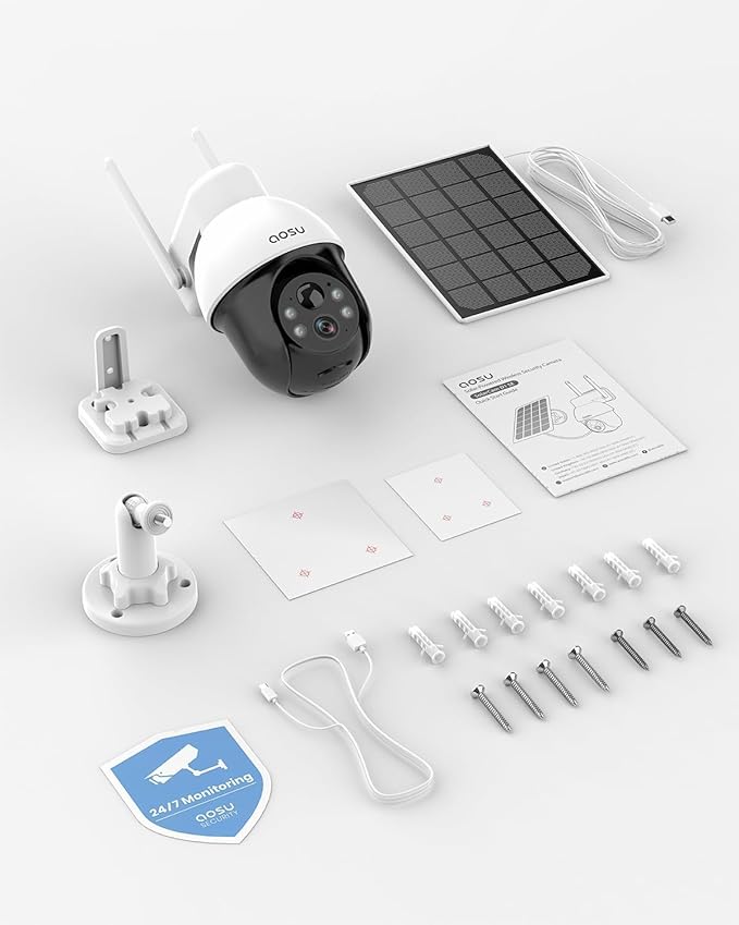 aosu Solar Security Camera Wireless Outdoor System, 3K/5MP Battery Powered WiFi Camera for Home Security, Panoramic PTZ, Auto Tracking, Human/Vehicle Detection, Night Vision, Spotlights, 2-Way Talk