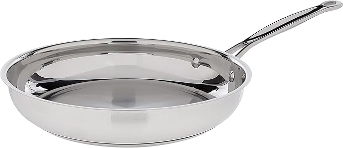 Cuisinart 10-Inch Open Skillet, Stainless Steel Skillet Large Kitchen Pan, Dishwasher Safe, Compatible with Induction, Electric, Gas Cooktops, Oven Safe Saucepan, Cool Grip Handles