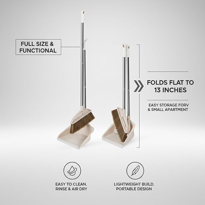Foldable Broom and Dustpan Set, Compact Cleaning Tool for RV, Camper, Small Apartment (Set of 2)