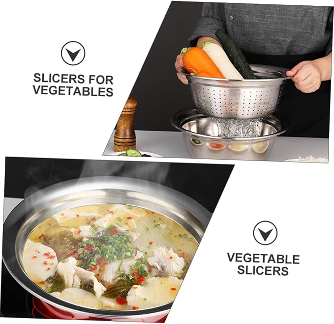 SHOWERORO 1set Stainless Steel Vegetable Grater and Basin Kitchenware Set for Efficient Food Preparation and Easy Washing of Fruits and Vegetables