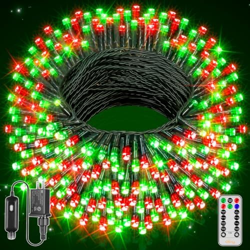 Ollny Christmas Tree Lights 400LED 132FT, Green & Red, with Remote & Timer