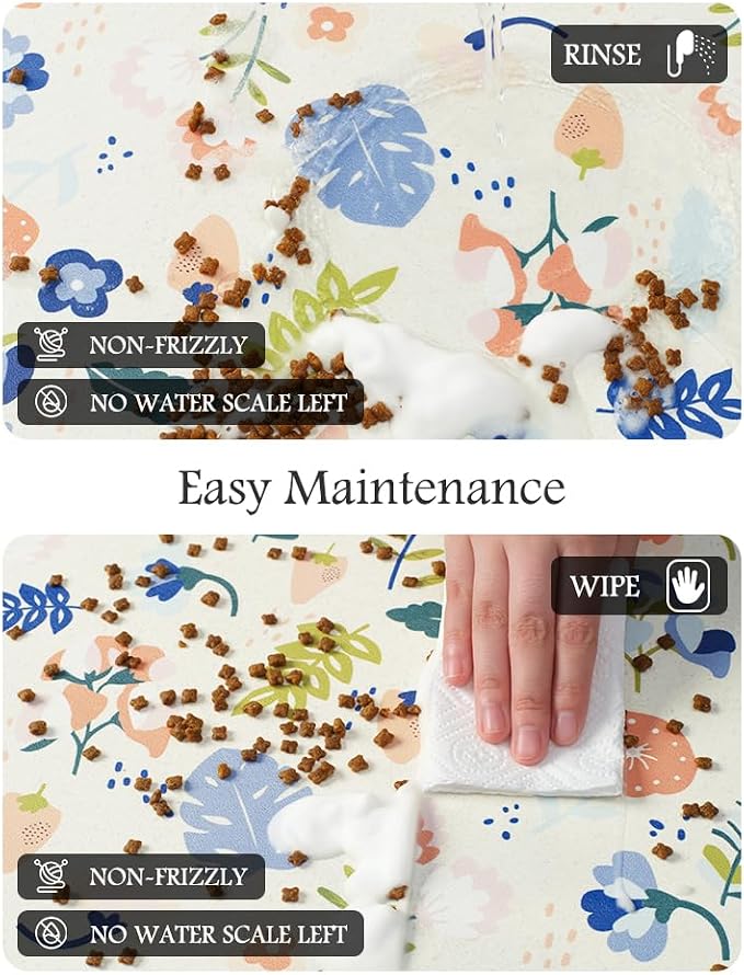 Pet Feeding Mat-Absorbent Dog Mat for Food and Water Bowl-No Stains Quick Dry Water Dispenser Mat-Dog Accessories Pet Supplies-Bowl for Messy Drinkers（LIGHTFLOWERS,16"x24"