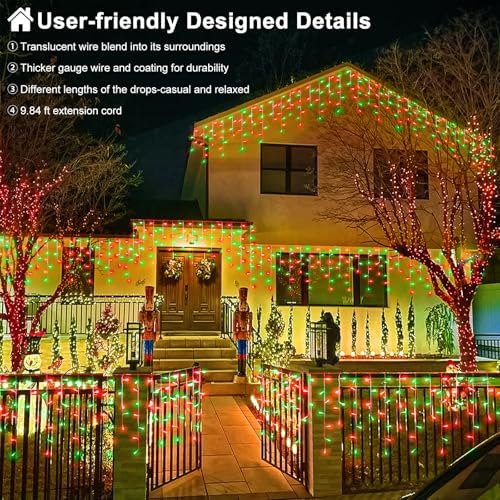 Red and Green Christmas Lights 33ft 400 LED Icicle Lights for Outside House