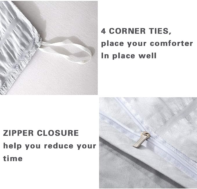 AveLom Seersucker Duvet Cover Set Queen Size (90 x 90 inches), 3 Pieces (1 Duvet Cover, 2 Pillow Cases), Light Gray Ultra Soft Washed Microfiber, Textured Duvet Cover with Zipper Closure, Corner Ties