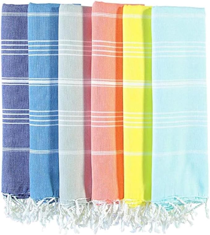 HAVLULAND Turkish Beach Towel Set of 6 Oversized 72x40 100% Turkish Cotton | Soft Hammam Peshtemal, Sand Free, Quick-Dry, Absorbent Bath Towel | Lightweight & Compact for Travel, Pool, Gym, Spa