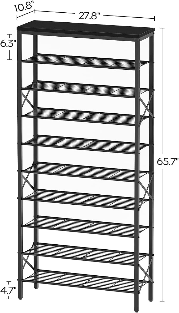 YATINEY 10 Tier Shoe Rack, Large Capacity Shoe Storage Organizer Holds 40 Pairs, Sturdy and Stable, for Entryway, Hallway, Closet, Dorm Room, Black SS10BB