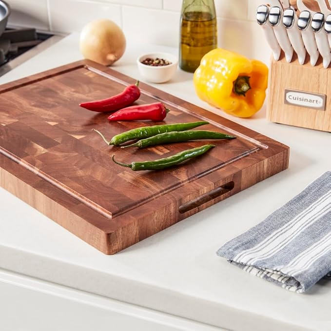 Cuisinart 17" Reversible End Grain Acacia Cutting Board Embedded Handles