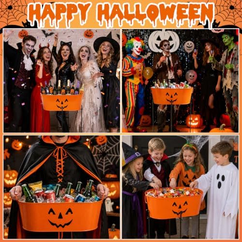5.5 Gal Halloween Galvanized Ice Buckets with Stand,Halloween Candy Bucket