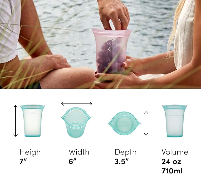 Zip Top Reusable Food Storage Bags | Large Cup [Frost] | Silicone Meal Prep Container | Microwave, Dishwasher and Freezer Safe | Made in the USA