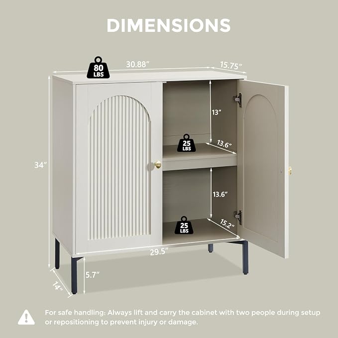 IFGET 92.63" W Modern Arched Sideboard Buffet Cabinet with Storage, Cream | Fluted Arch Sideboard Cabinet w/Adjustable Shelves, Wooden Modular Kitchen Cabinet for Dining& Living Room, Kitchen, Entryway