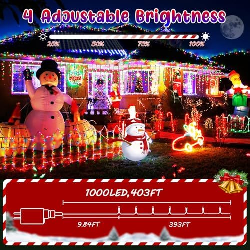 Hezbjiti 1000 LED 403FT Christmas Lights Outdoor 11 Modes Color Changing String Lights with Timer Memor Waterproof Fairy Lights for Party Tree Yard Porch Wedding (Multicolor to Warm White, Clear Wire)