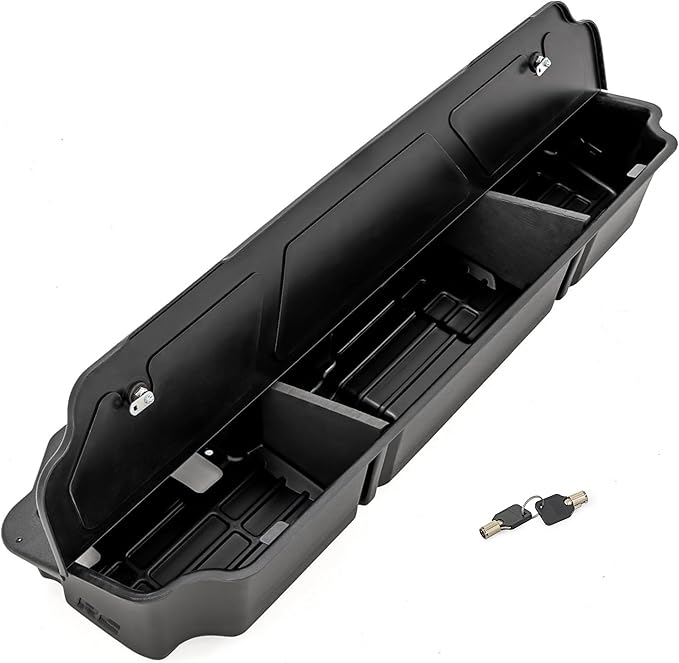 Rough Country Under Seat Storage for Chevy Silverado & GMC Sierra 1500/2500HD/3500HD Double Cab (2019-2026) - Custom Rear Under Seat Organizer Tray with Lockable Lid
