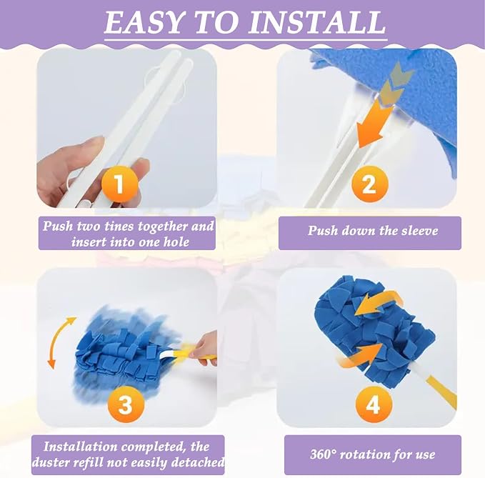 Reusable Chenille Microfiber Dust Duster, 2026 New Electrostatic Fleece Refills with Extendable Handle for Furniture, Electronics, Blinds, Car Interior – Lightweight, Washable (3handles+15refills)