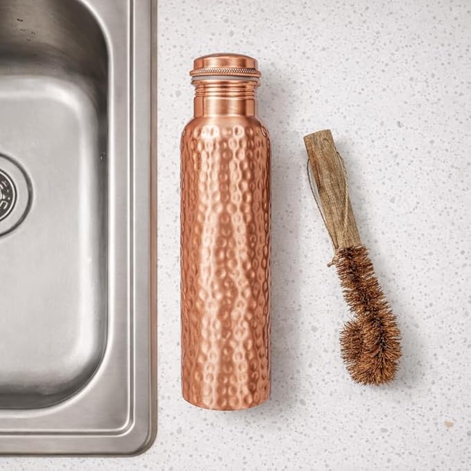 Copper Water Bottle,Hammered Ayurvedic Pure Copper Bottle With Brush For Drinking - Drink More Water, Lower Your Sugar Intake And Enjoy The Health Benefits Immediately 32 Oz (950 ml) Extra large