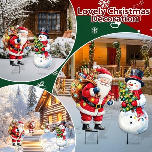 BRIGHTDECK 2 Pack Christmas Snowman Santa Yard Signs Outdoor Decorations
