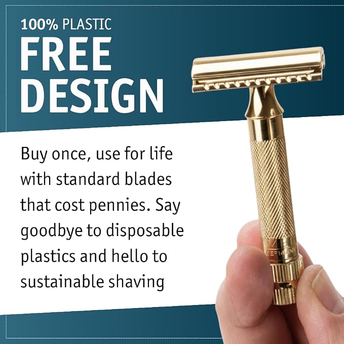 Merkur Classic 2-Piece Double Edge Safety Razor Gold Plated, 1 Count