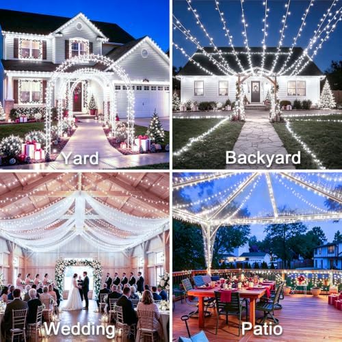 KNONEW 600ft 1500 LED Christmas String Lights Outdoor Green Wire 8 Modes & Timer Fairy Light Plug in Waterproof Patio Lights for Xmas Yard Tree Wedding Party Holiday Decorations (Cool White)